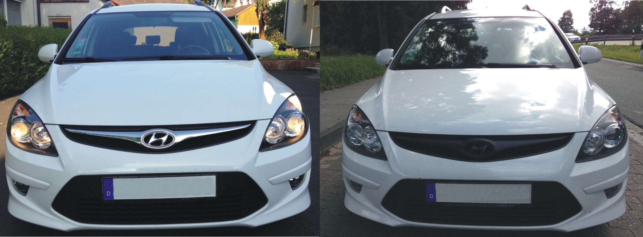 Vergleichsbilder: chrom vs schwarzmattes Hyundai-Emblem